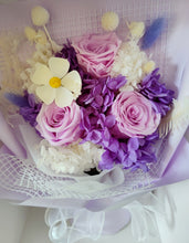 Load image into Gallery viewer, Camilla - Everlasting Dried Arrangement with Purple Roses &amp; Hydrangea in Box Bag
