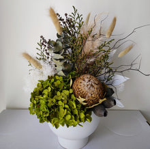 Load image into Gallery viewer, Cornelia - All round Everlasting Green White &amp; Neutral Dried Arrangement

