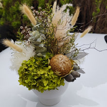 Load image into Gallery viewer, Cornelia - All round Everlasting Green White &amp; Neutral Dried Arrangement
