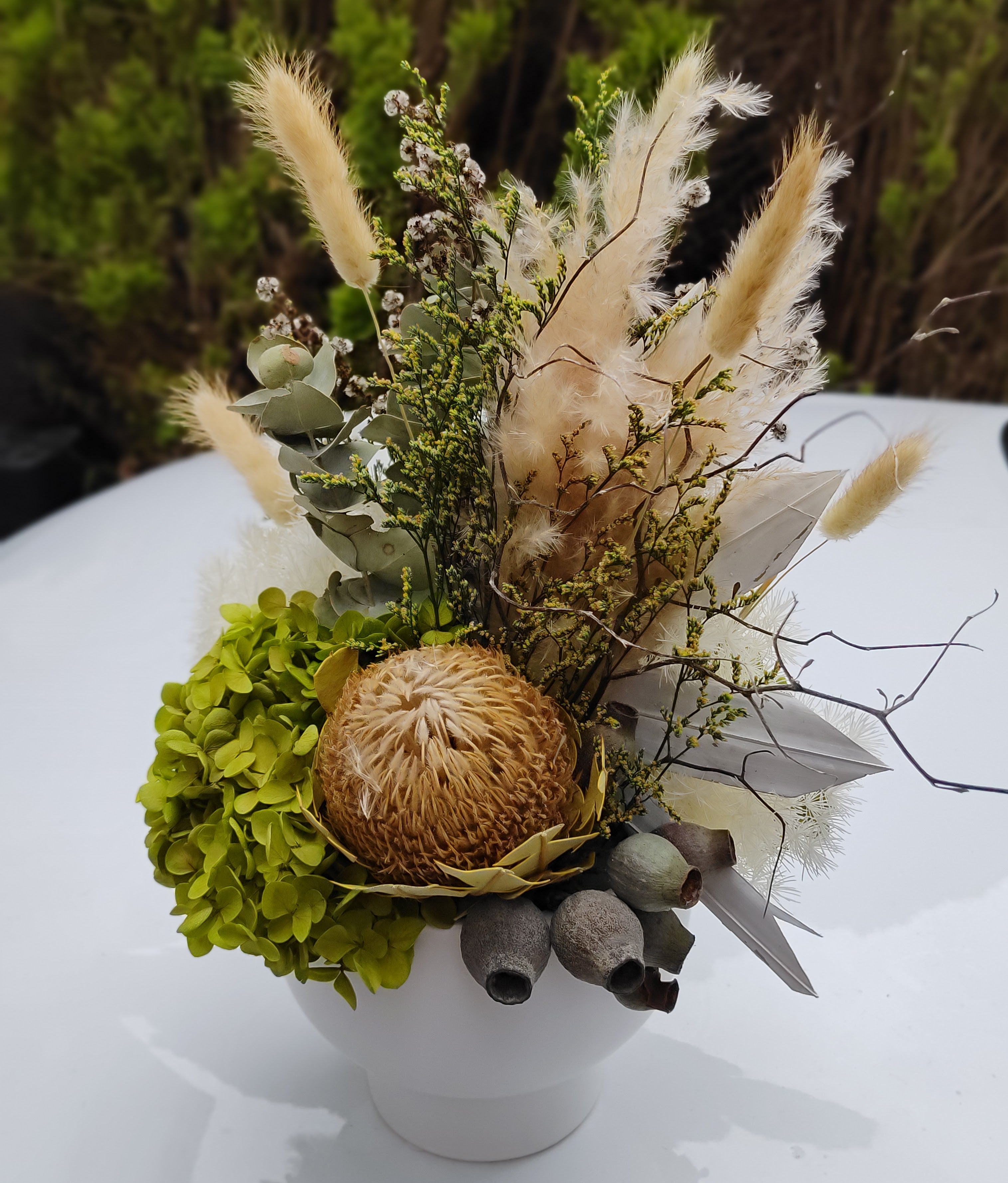 Cornelia - All round Everlasting Green White & Neutral Dried Arrangement