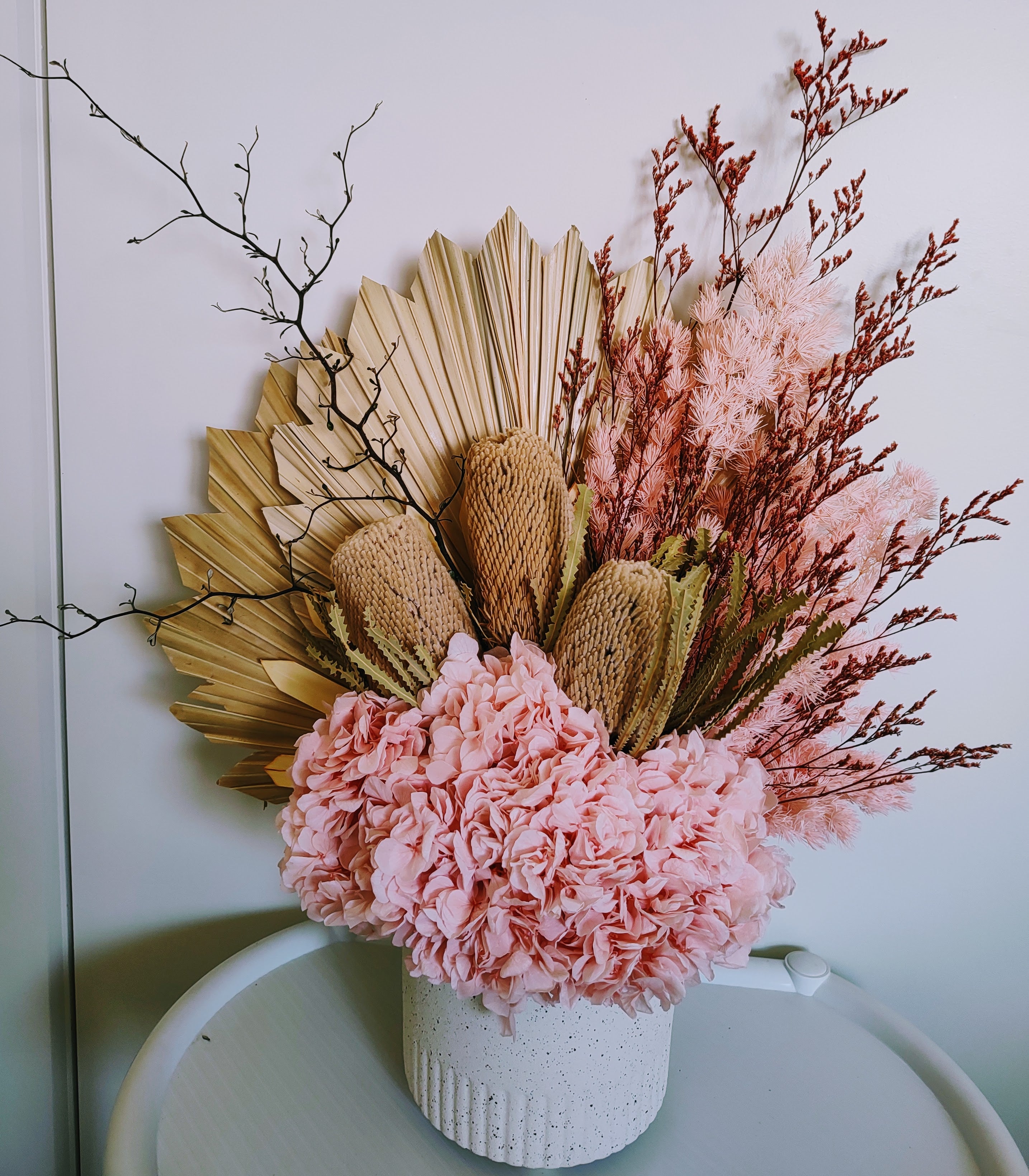 Melissa - Modern Large Pink Neutral Dried arrangement in White Vase