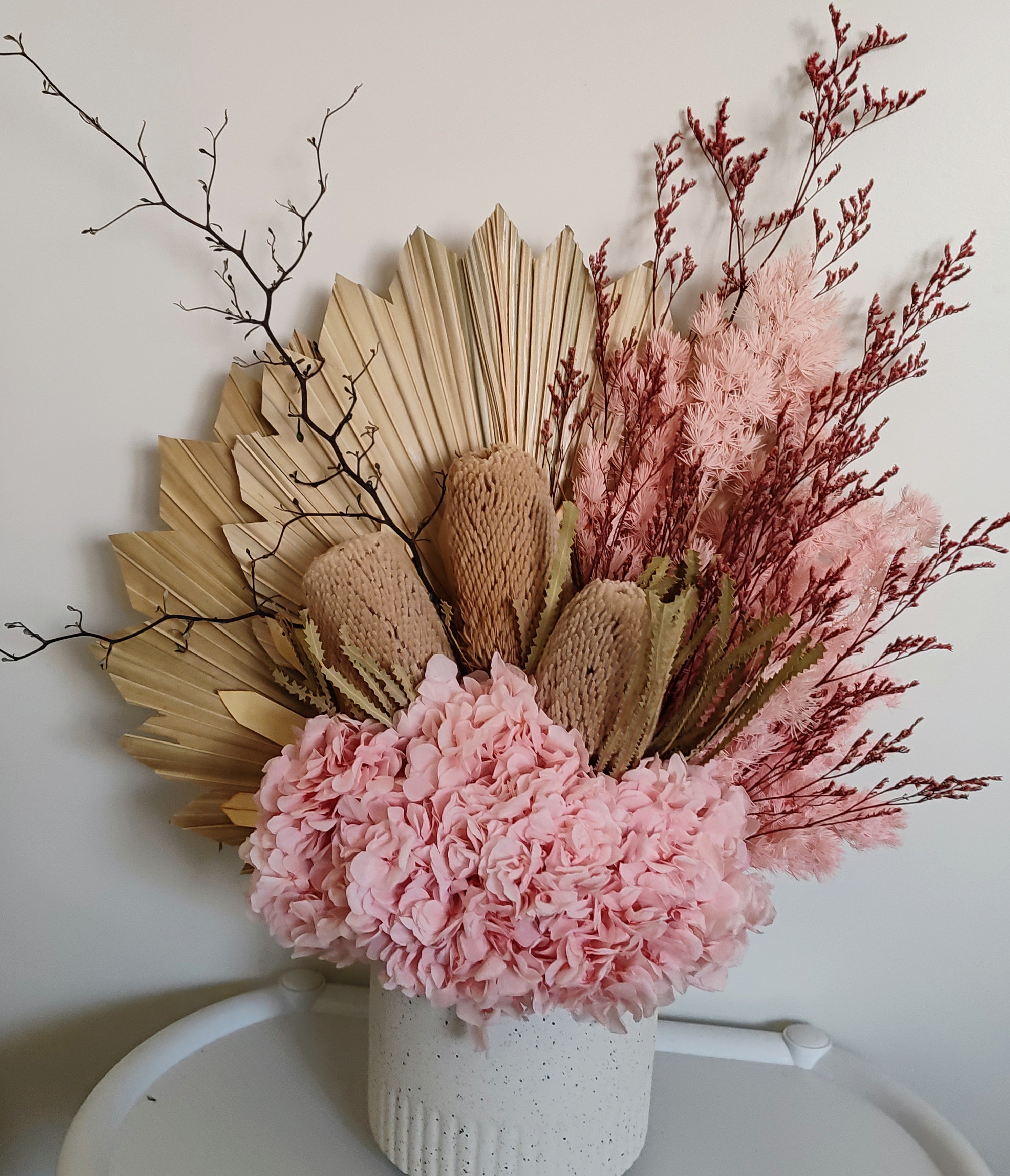 Melissa - Modern Large Pink Neutral Dried arrangement in White Vase