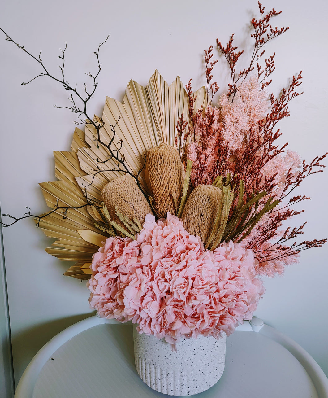 Melissa - Modern Large Pink Neutral Dried arrangement in White Vase