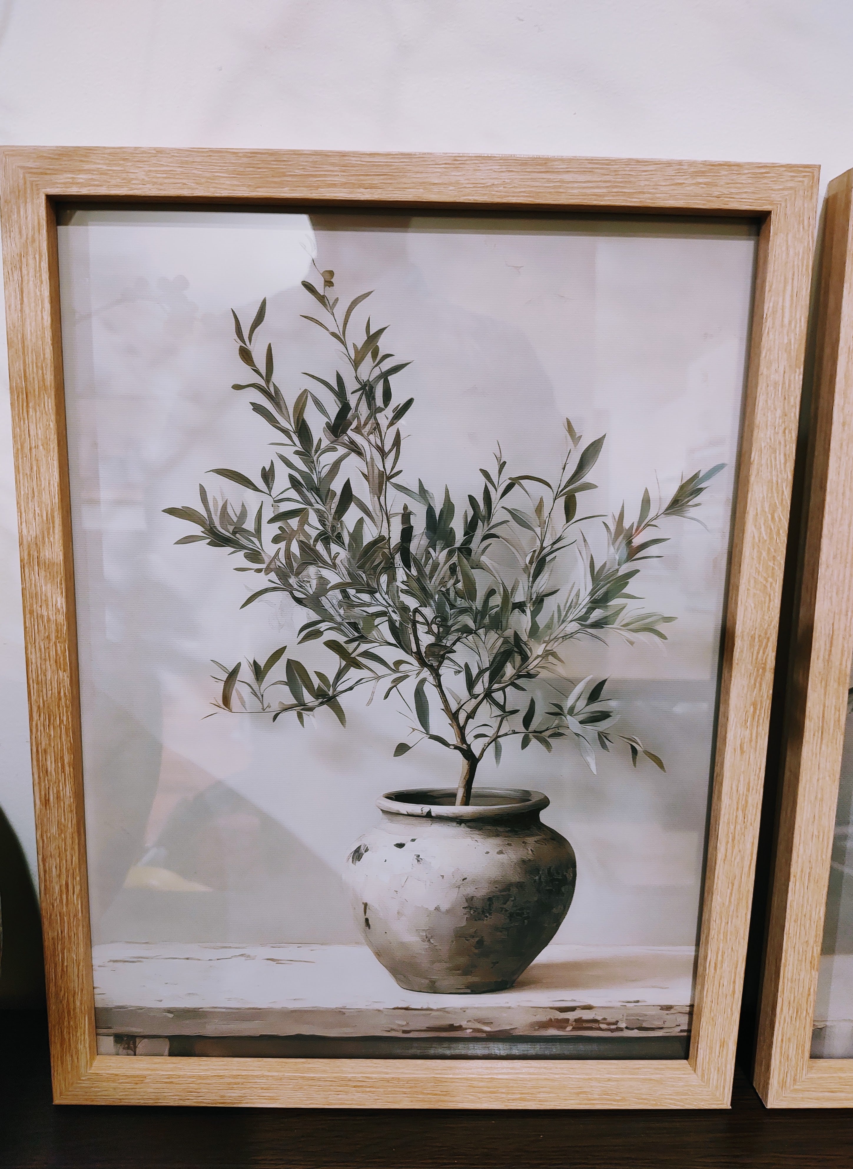 Stunning Set of 3 Wall Art Prints Olive Scandi Style in Oak Wood Glass Frames A3 Size
