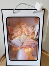 Load image into Gallery viewer, Elegant Peach - Everlasting Dried Arrangement with Blue Roses &amp; Hydrangea in Box Bag

