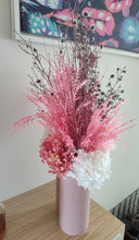Load image into Gallery viewer, Juliette -Large Modern Rustic Pink &amp; White Everlasting Dried All Round Arrangement in Ochre Vase
