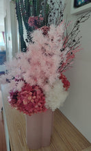 Load image into Gallery viewer, Juliette -Large Modern Rustic Pink &amp; White Everlasting Dried All Round Arrangement in Ochre Vase
