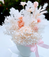 Load image into Gallery viewer, Maree - Modern Elegant White &amp; Blush Everlasting Dried Arrangement in a Beautiful White Vase
