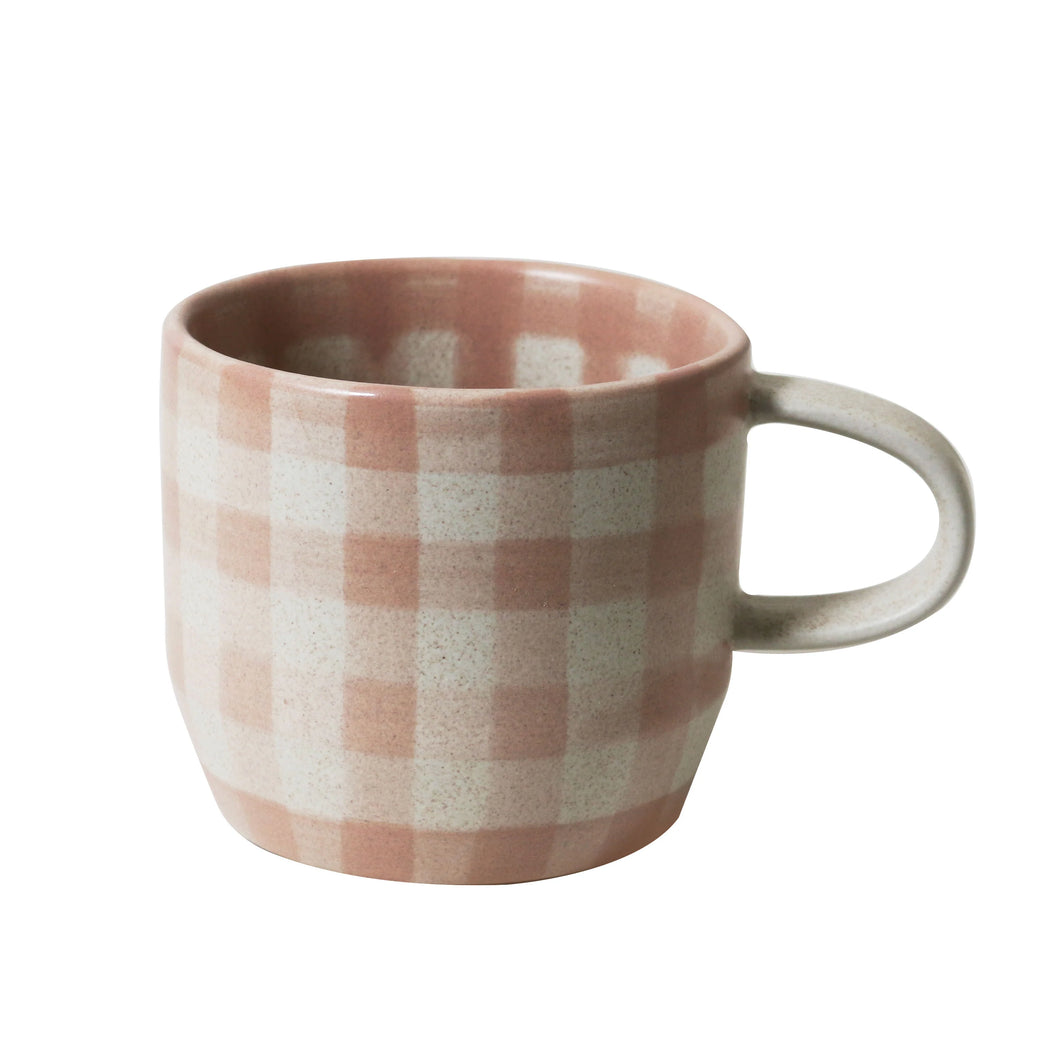 Robert Gordon Australia Cat's Pyjamas Hand-painted Soft Terracotta Check Mug