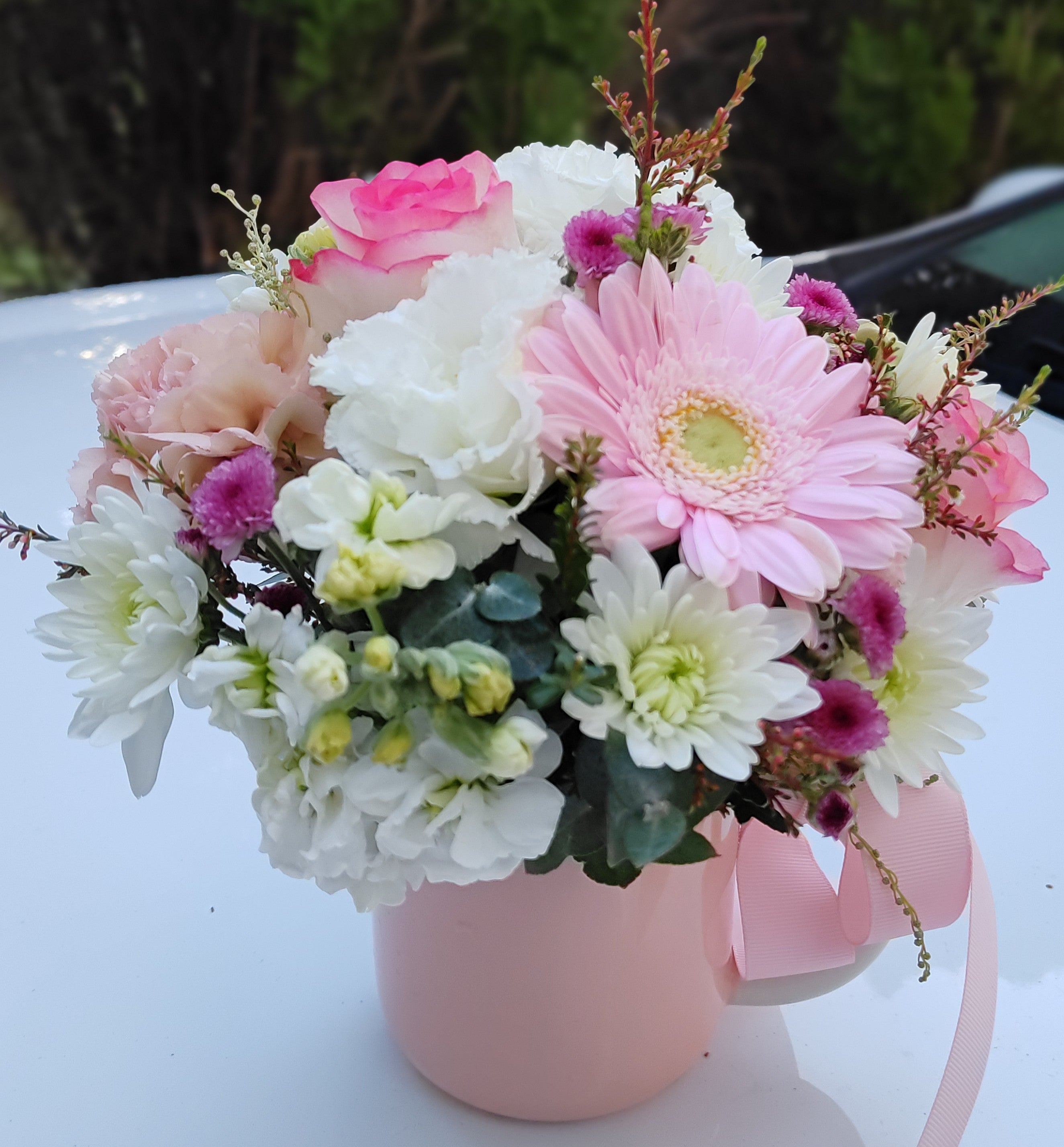 Emma - Pink & White All Round Arrangement in Maxwell Williams Blush Pink Mug