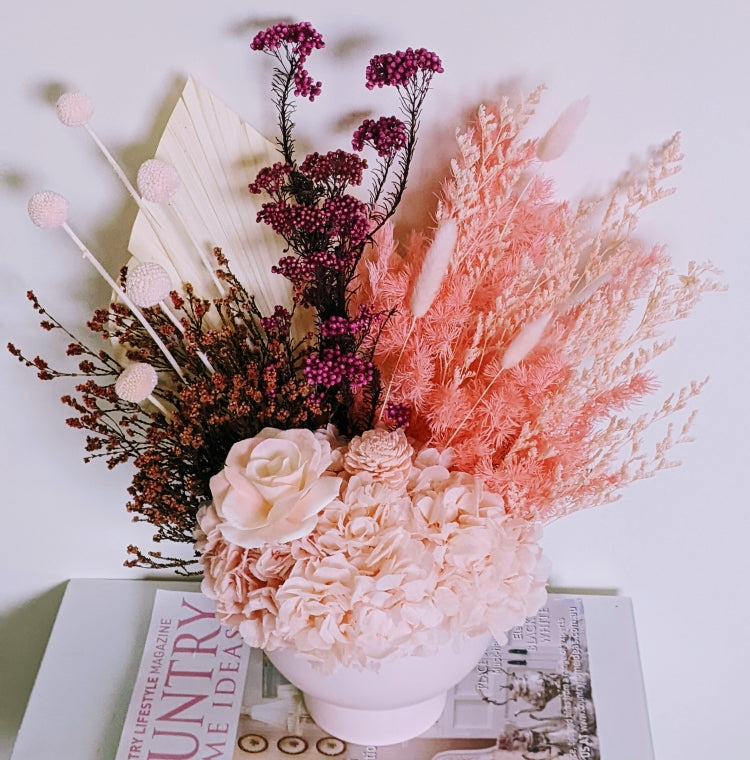 Amanda - Modern Rustic Pink Neutral Everlasting Dried Arrangement in Pink Vase