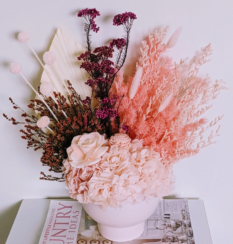 Amanda - Modern Rustic Pink Neutral Everlasting Dried Arrangement in Pink Vase
