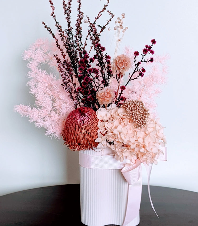 Angeline - Modern Everlasting Dried Arrangement in Small Blush Pink Vase