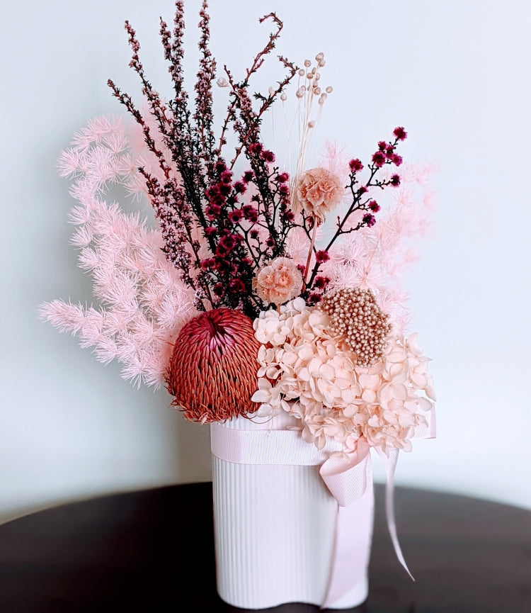 Angeline - Modern Everlasting Dried Arrangement in Small Blush Pink Vase