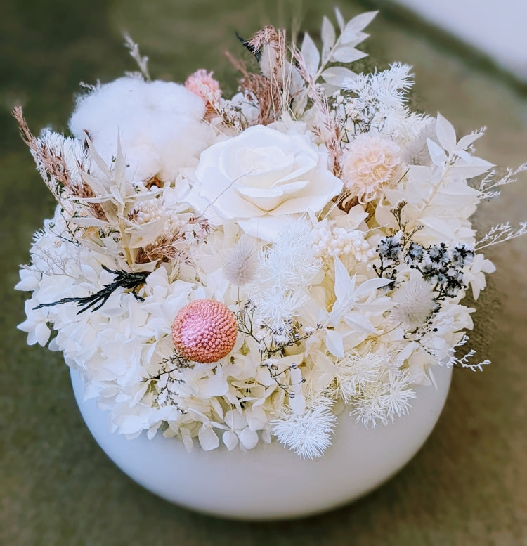 Claudia - Centerpiece of Everlasting White Natural & Blush Dried Arrangement