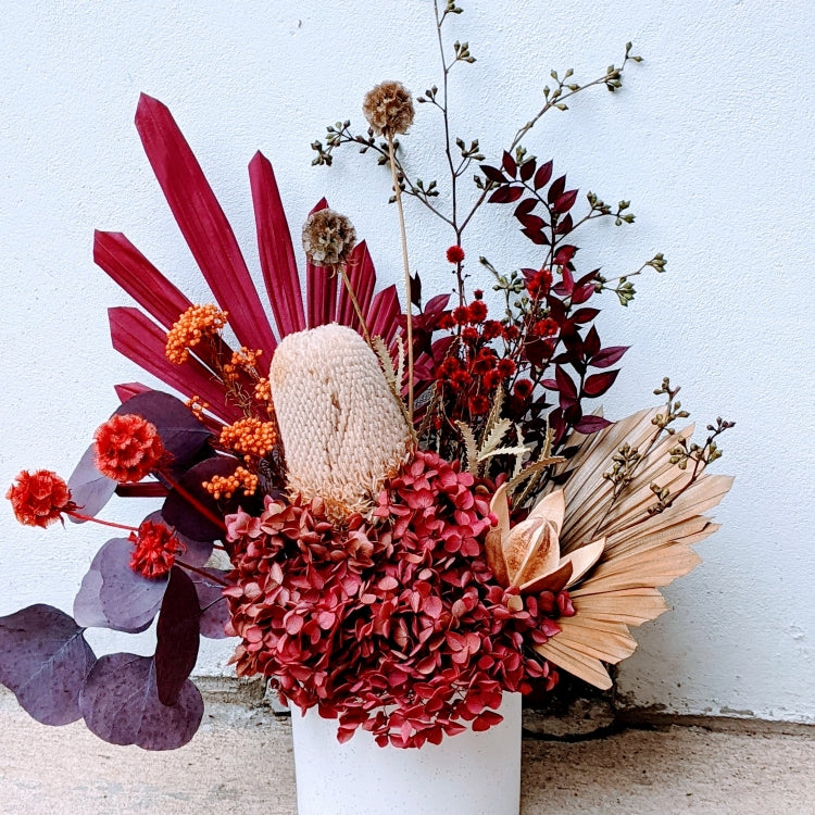 Destinee - Everlasting Natural Red Dried Large Arrangement in White Vase