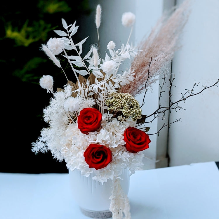Amour - Everlasting Stunning Red White Dried Arrangement
