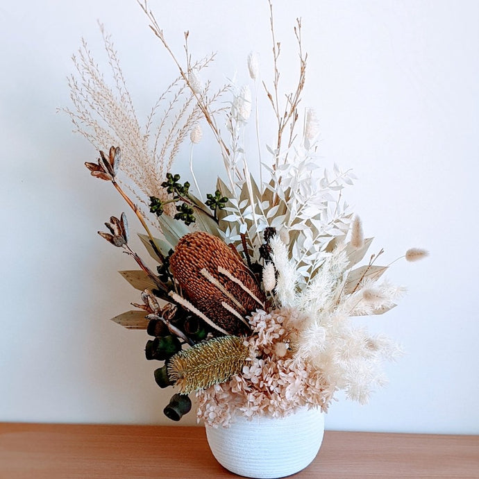 Sophia - Everlasting Latte & White Dried Arrangement - Ollie's Blooms & Plants