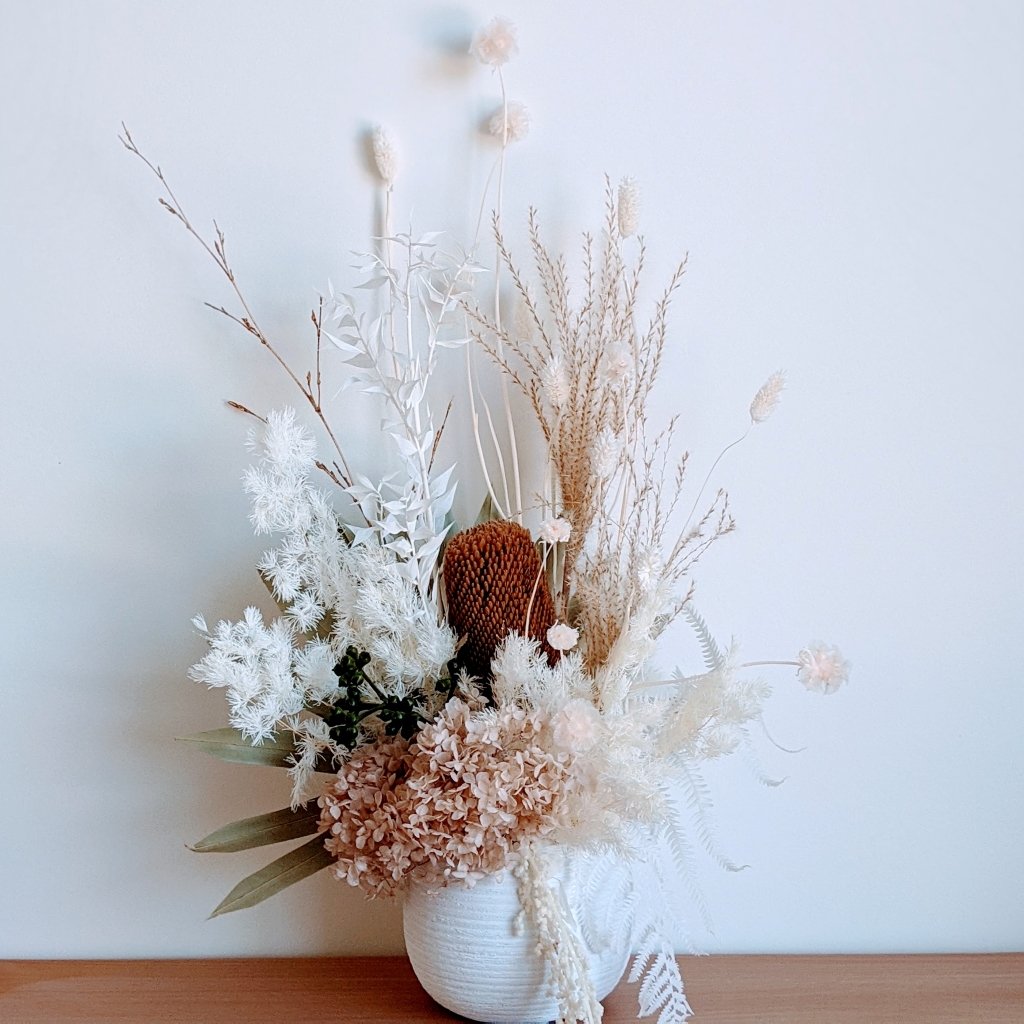 Olivia - Everlasting Latte & White Dried Arrangement - Ollie's Blooms & Plants