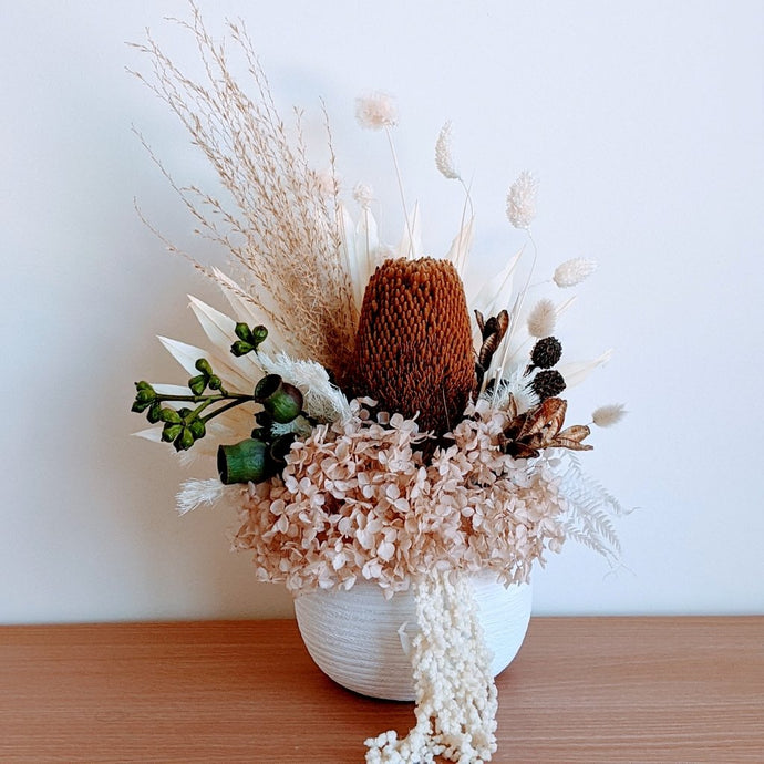Chloe - Everlasting Latte & White Dried Arrangement - Ollie's Blooms & Plants