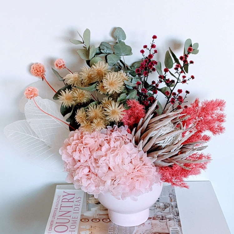 Nikita - Modern Blush Pink Neutral Everlasting Dried Arrangement in Pink Vase