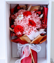 Load image into Gallery viewer, Valentina - Everlasting Dried Arrangement with Red Roses &amp; Hydrangea in Box Bag
