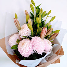 Load image into Gallery viewer, Audrey - Mum Disbud and Lily Bouquet - Ollie&#39;s Blooms &amp; Plants
