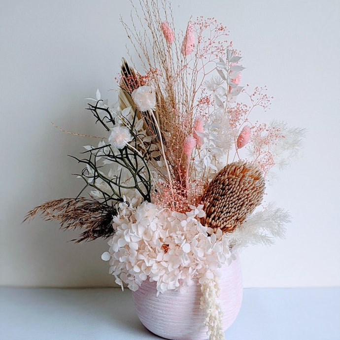 Katie - Everlasting Pink & White Dried Arrangement - Ollie's Blooms & Plants