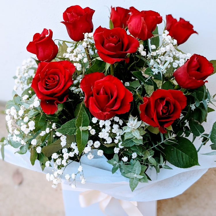 Ruby - Classic Red Roses with Baby Breath Box