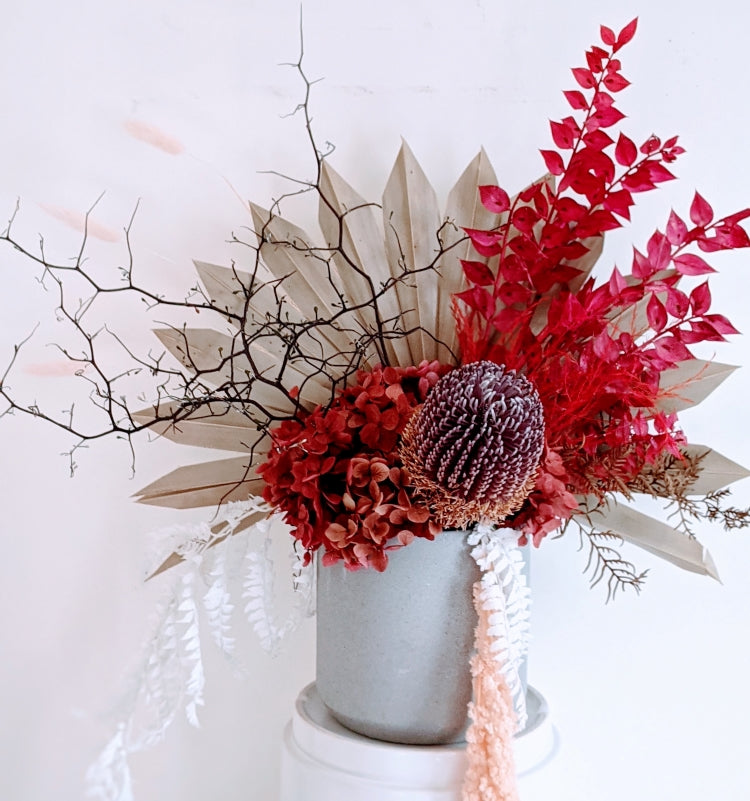 Rustic Autumn- Ochre Earthy and Rustic Red Everlasting Dried Arrangement