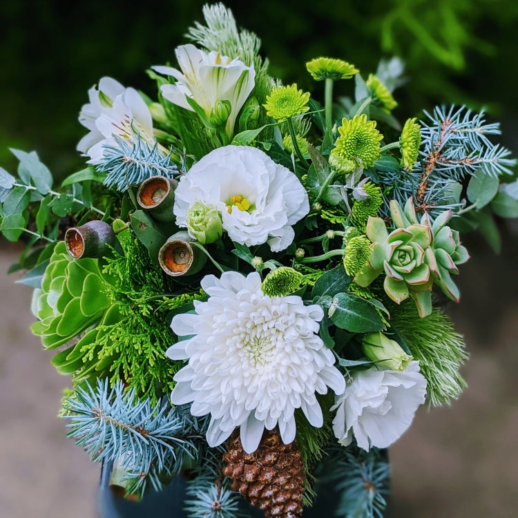 Christy - Elegant White & Green Flowers in Vase