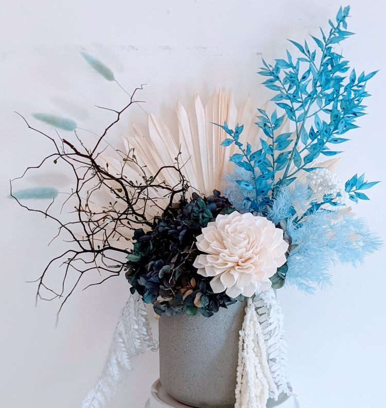Winter Blues - Blue and White Everlasting Dried Arrangement